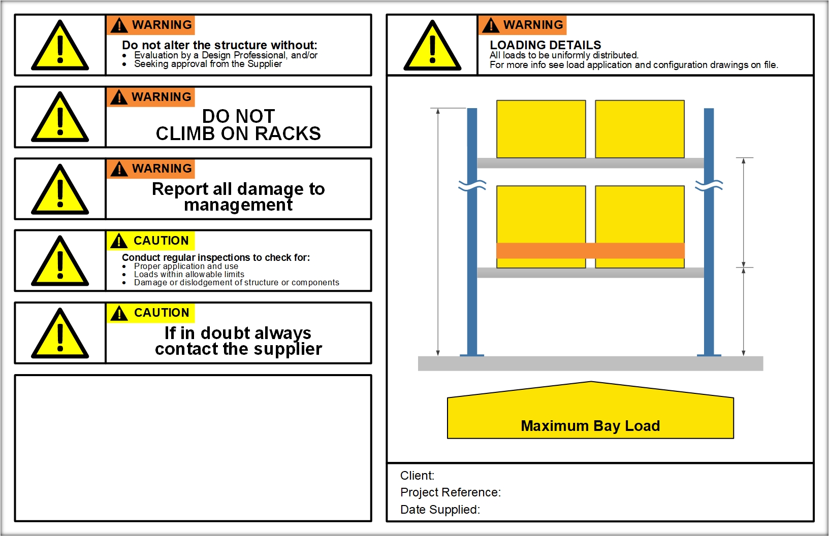 Selective Rack Load Sign Questions & Answers